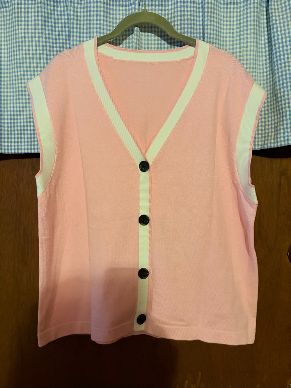 Pink and White Button Up Vest- Size X-Large